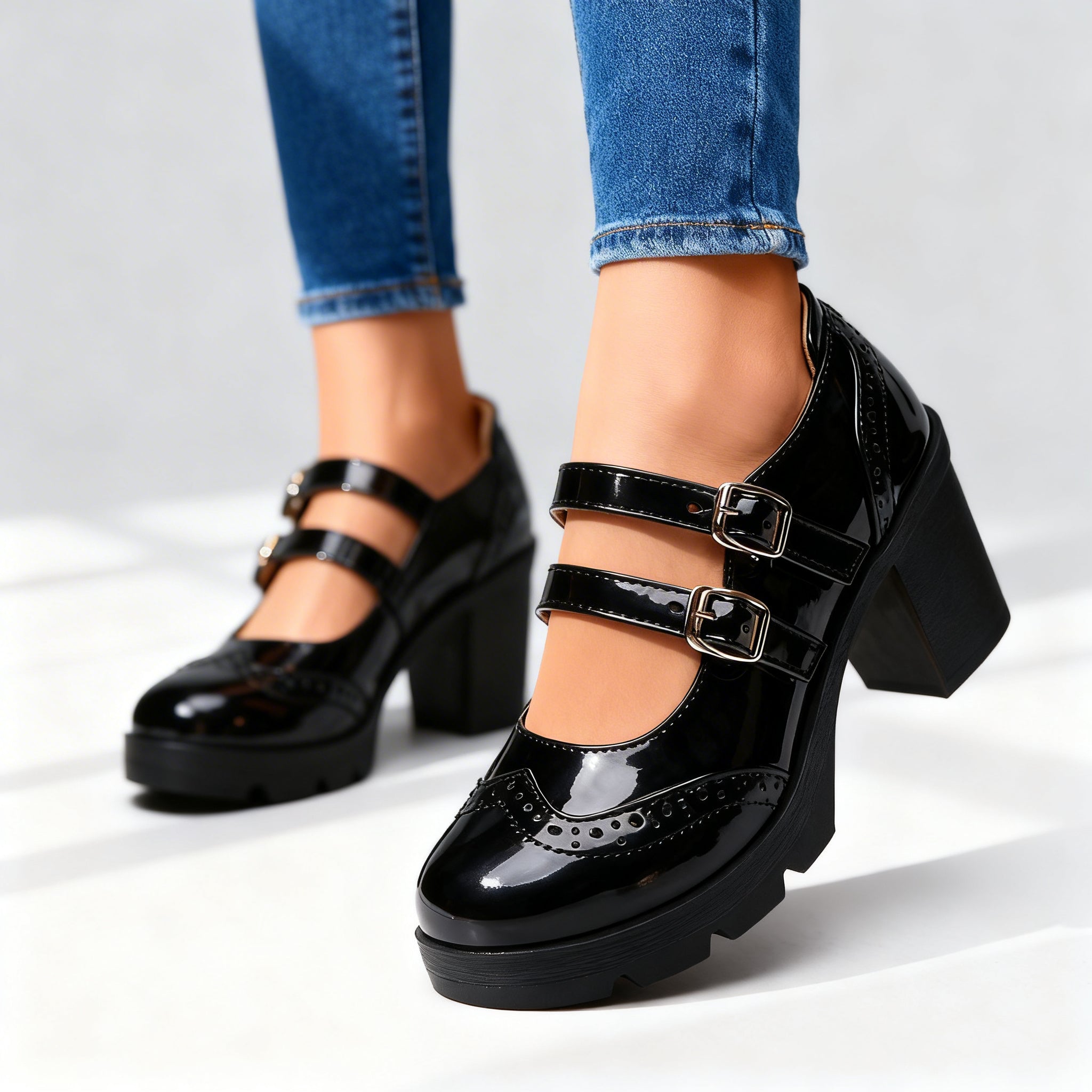 Brexleya | Damskie buty Mary Jane – Elegancka platforma z podwójnym paskiem 0