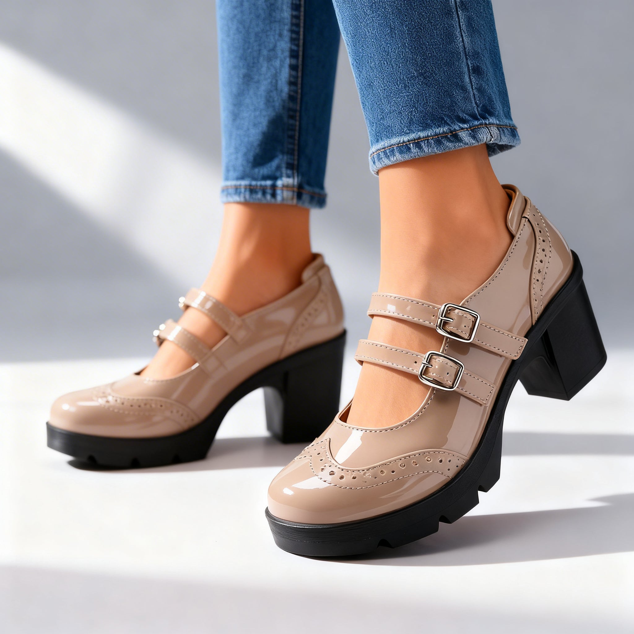 Brexleya | Damskie buty Mary Jane – Elegancka platforma z podwójnym paskiem 4