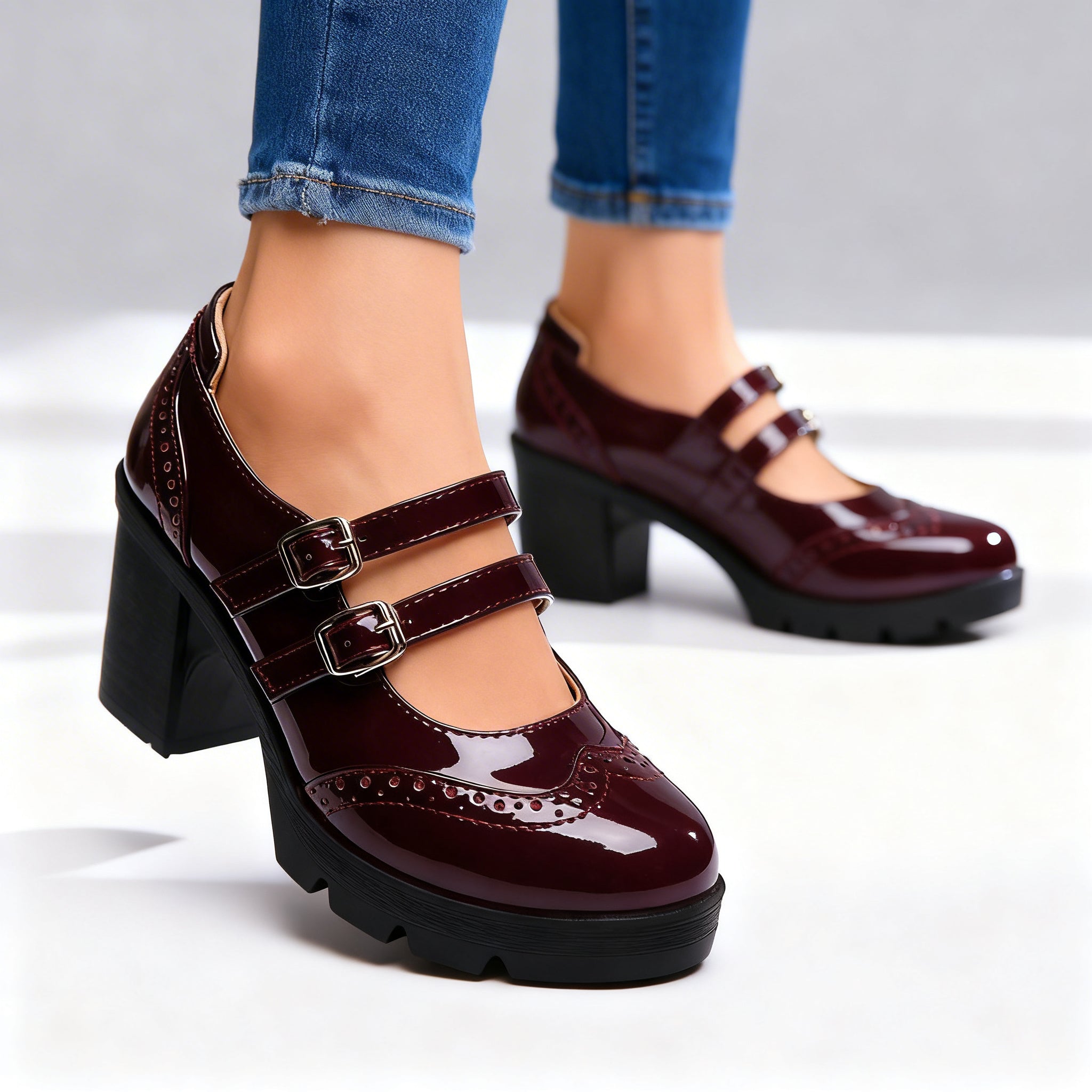 Brexleya | Damskie buty Mary Jane – Elegancka platforma z podwójnym paskiem 5