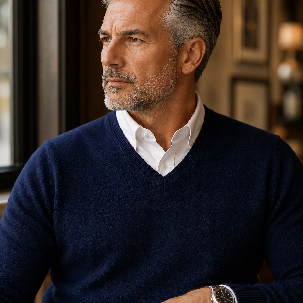 Lunel | Sweter Męski z Kaszmiru – Elegancki Sweter Slim Fit z Dekoltem V