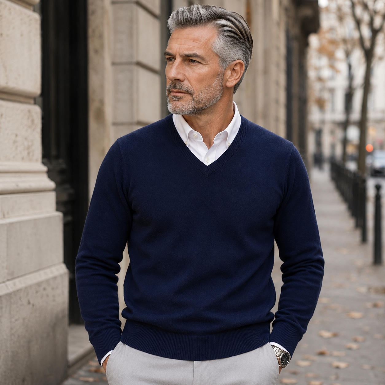 Lunel | Sweter Męski z Kaszmiru – Elegancki Sweter Slim Fit z Dekoltem V