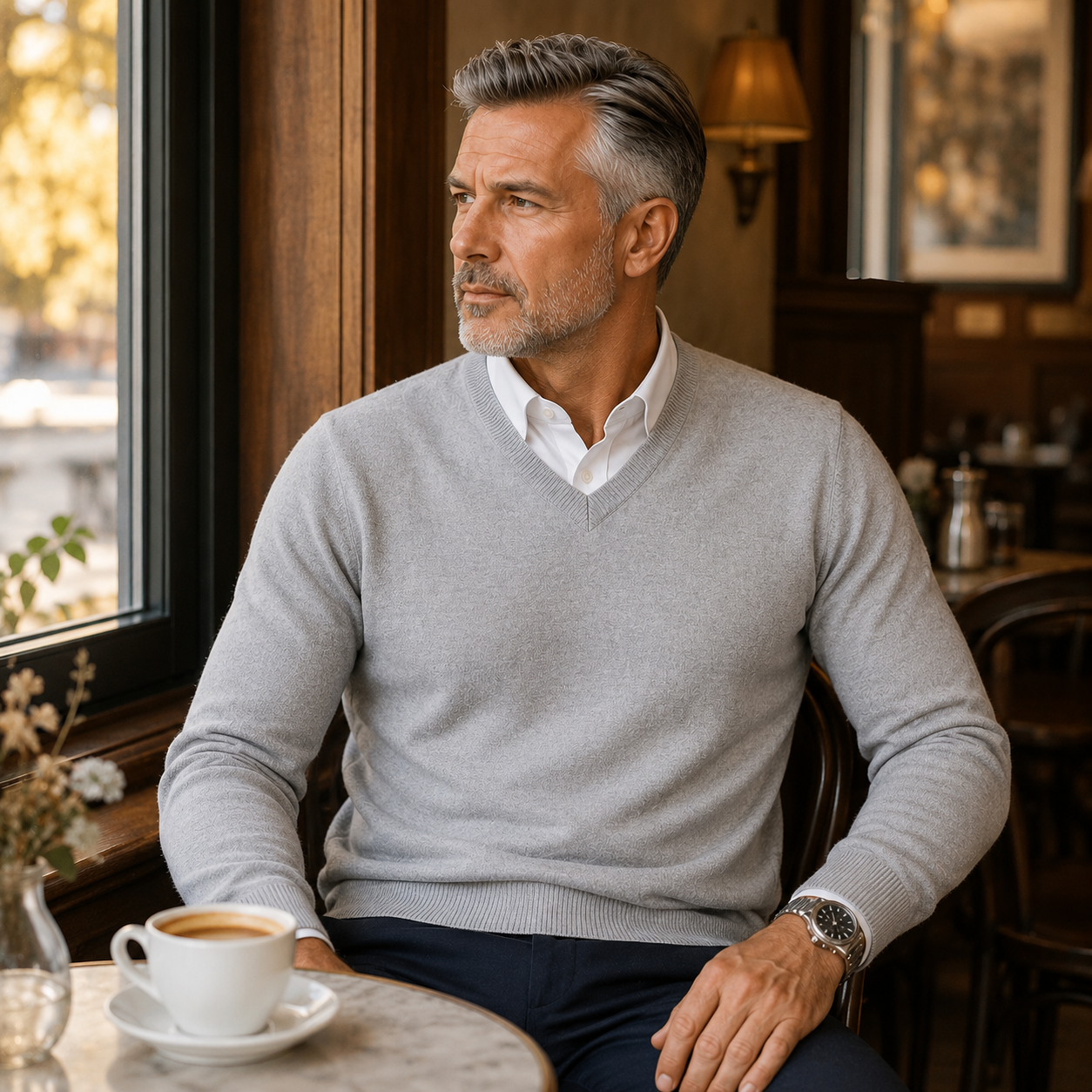 Lunel | Sweter Męski z Kaszmiru – Elegancki Sweter Slim Fit z Dekoltem V