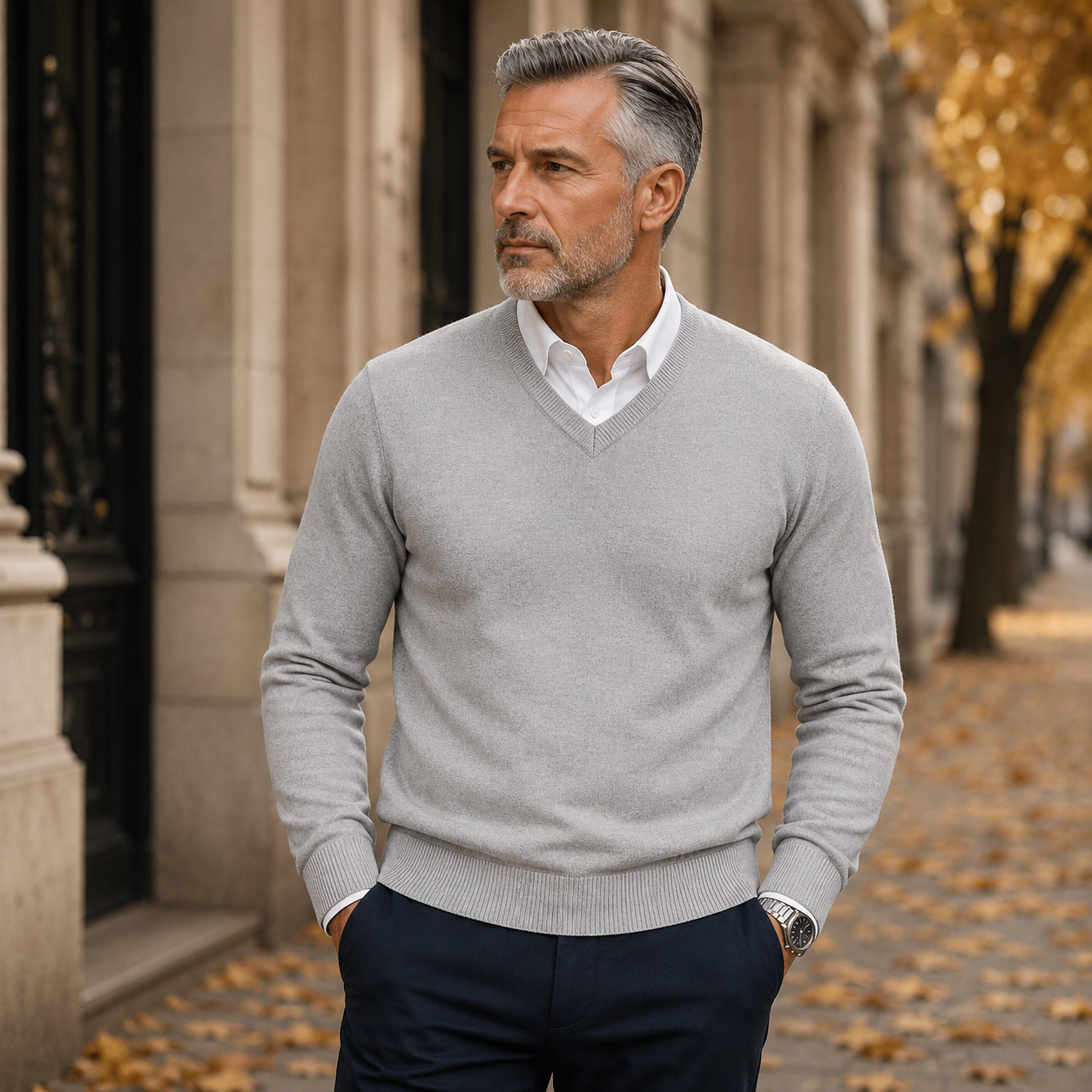 Lunel | Sweter Męski z Kaszmiru – Elegancki Sweter Slim Fit z Dekoltem V