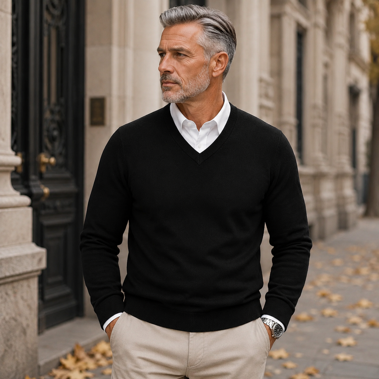 Lunel | Sweter Męski z Kaszmiru – Elegancki Sweter Slim Fit z Dekoltem V