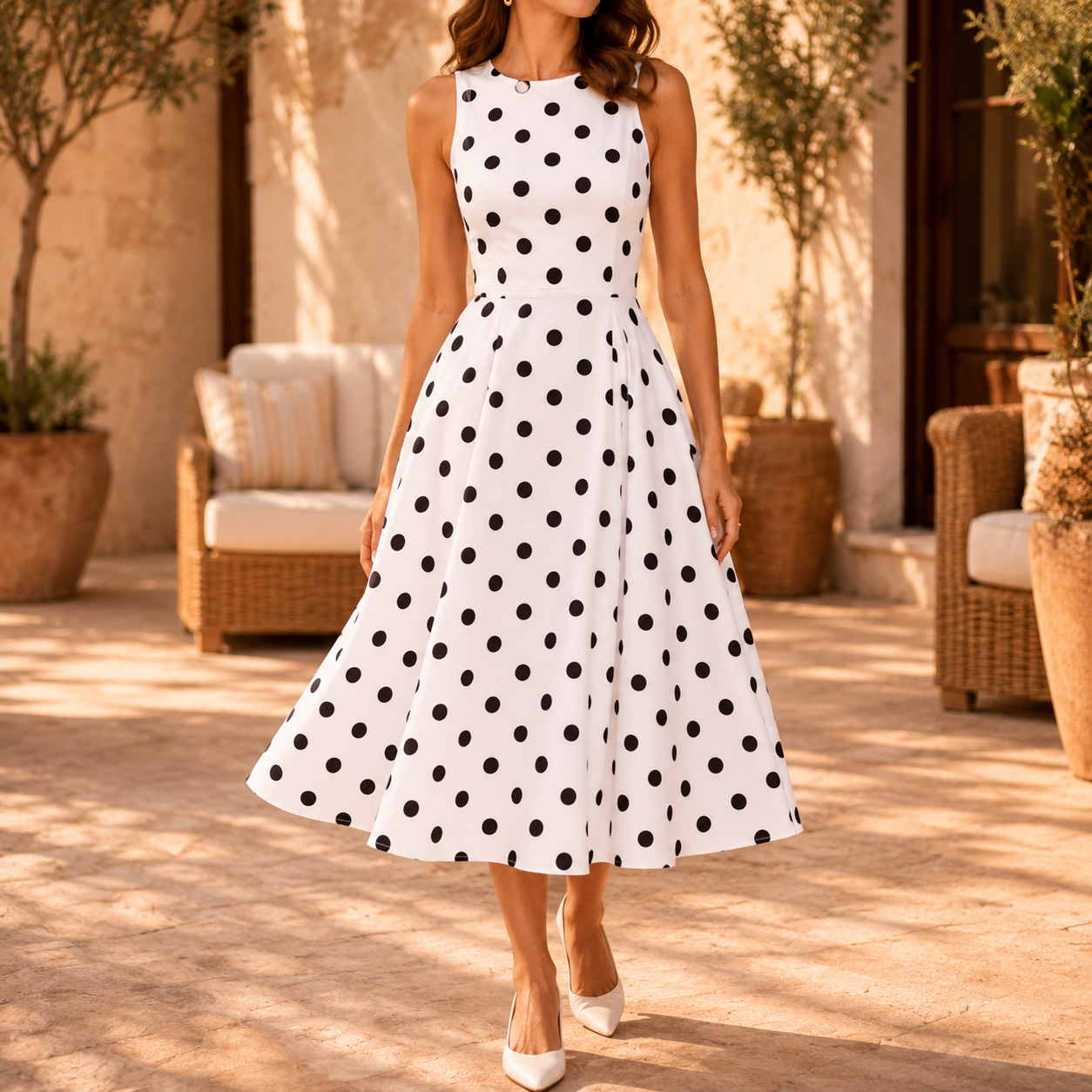Lexi | Elegancka Sukienka Midi w Grochy