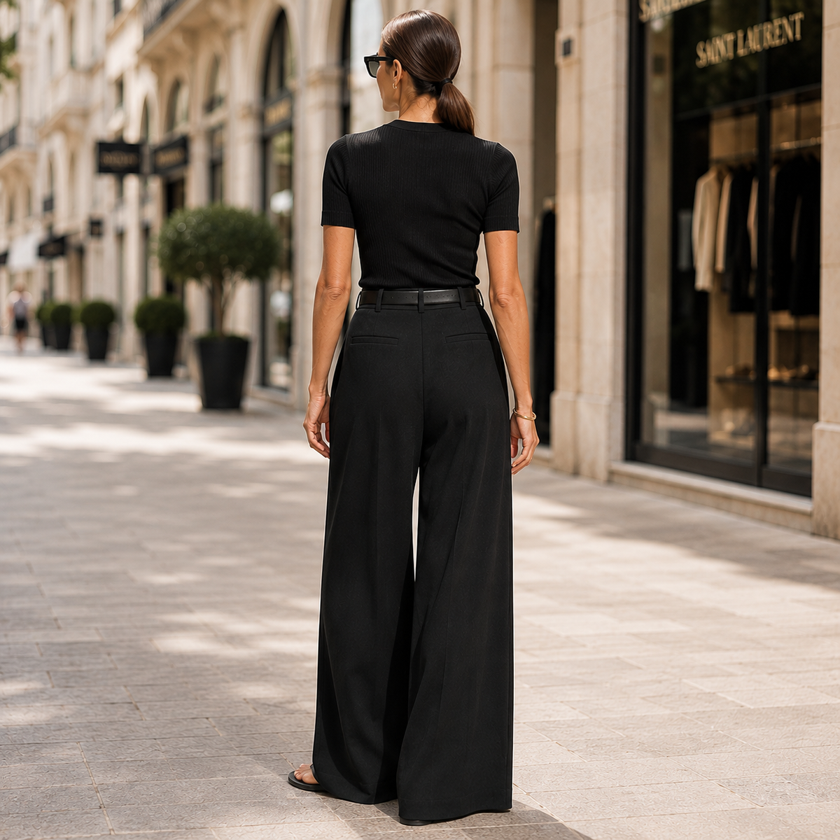 Elegancka Pantalon Damska z Szerokimi Nogawkami i Zakładkami