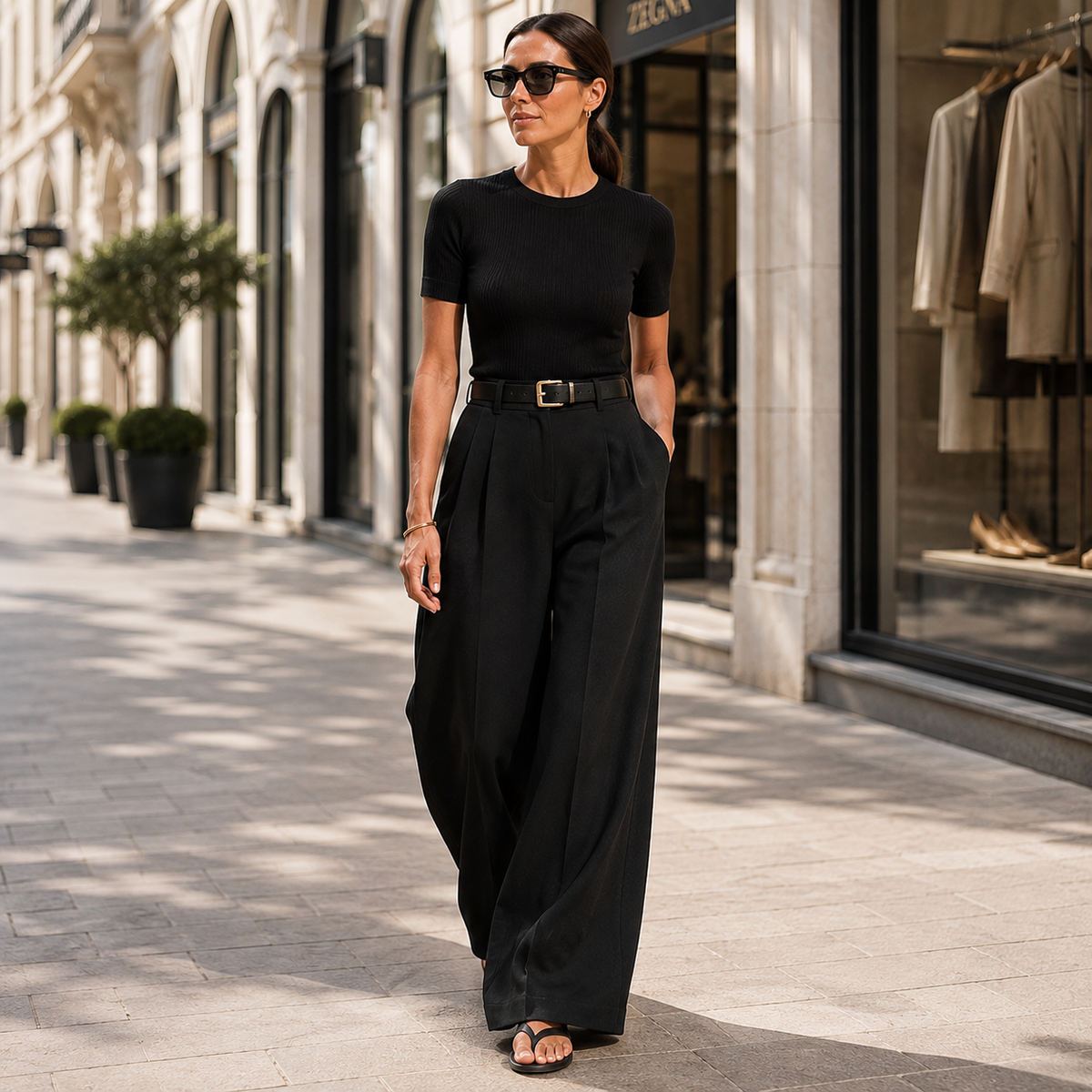 Elegancka Pantalon Damska z Szerokimi Nogawkami i Zakładkami