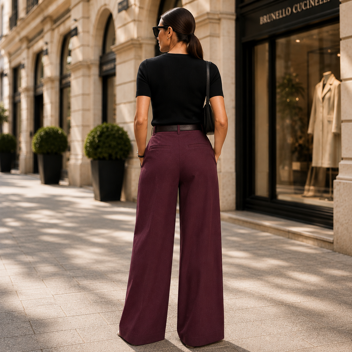 Elegancka Pantalon Damska z Szerokimi Nogawkami i Zakładkami