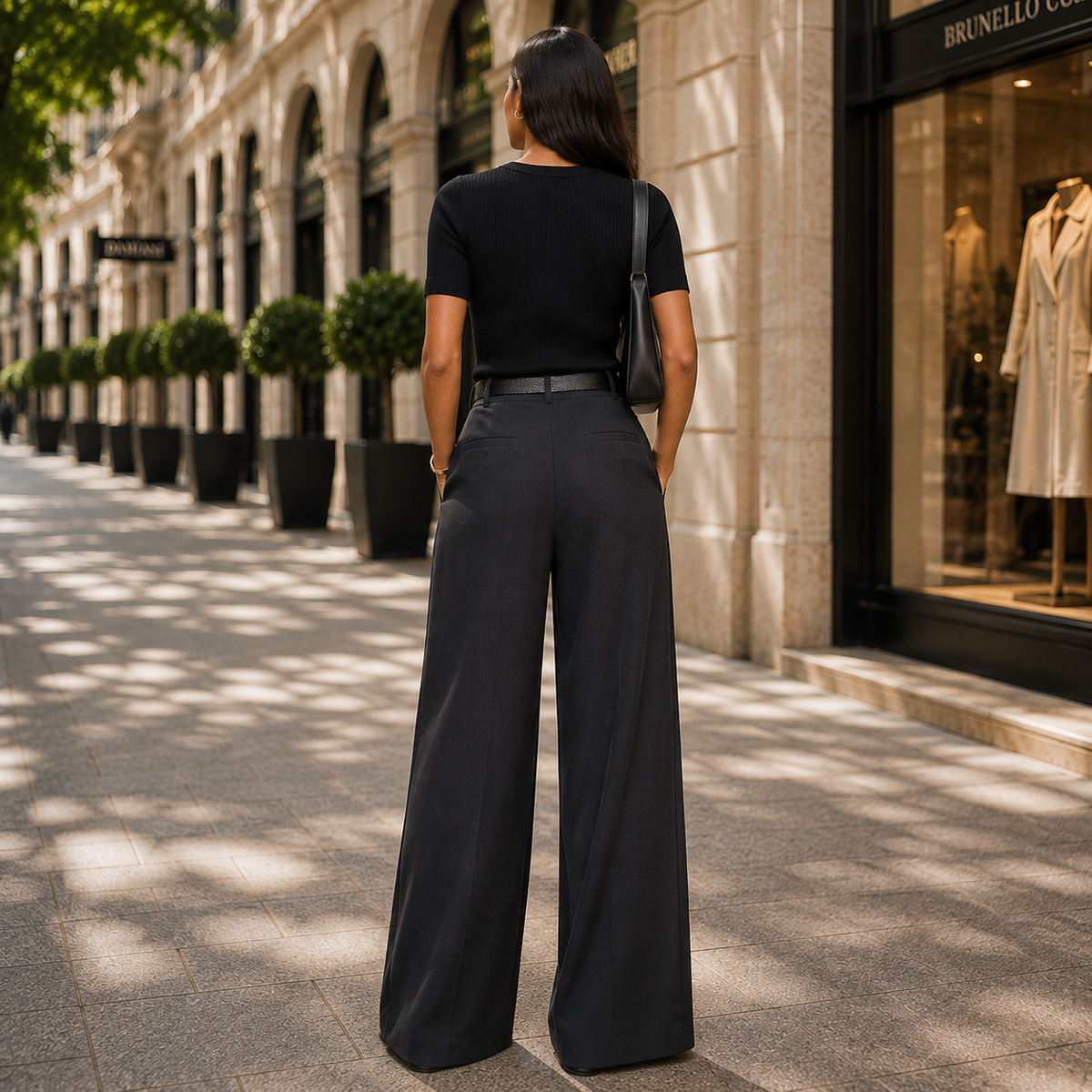 Elegancka Pantalon Damska z Szerokimi Nogawkami i Zakładkami