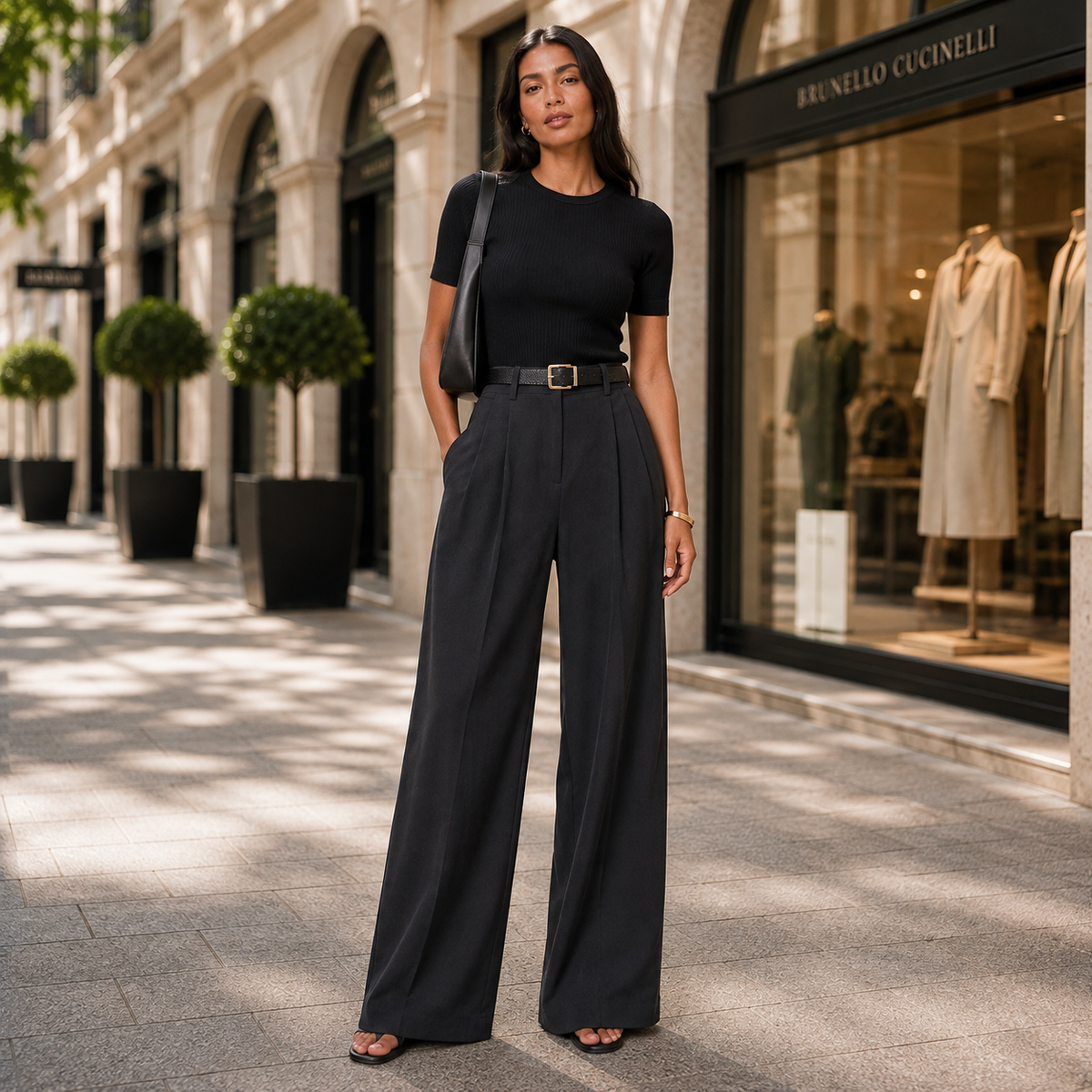 Elegancka Pantalon Damska z Szerokimi Nogawkami i Zakładkami