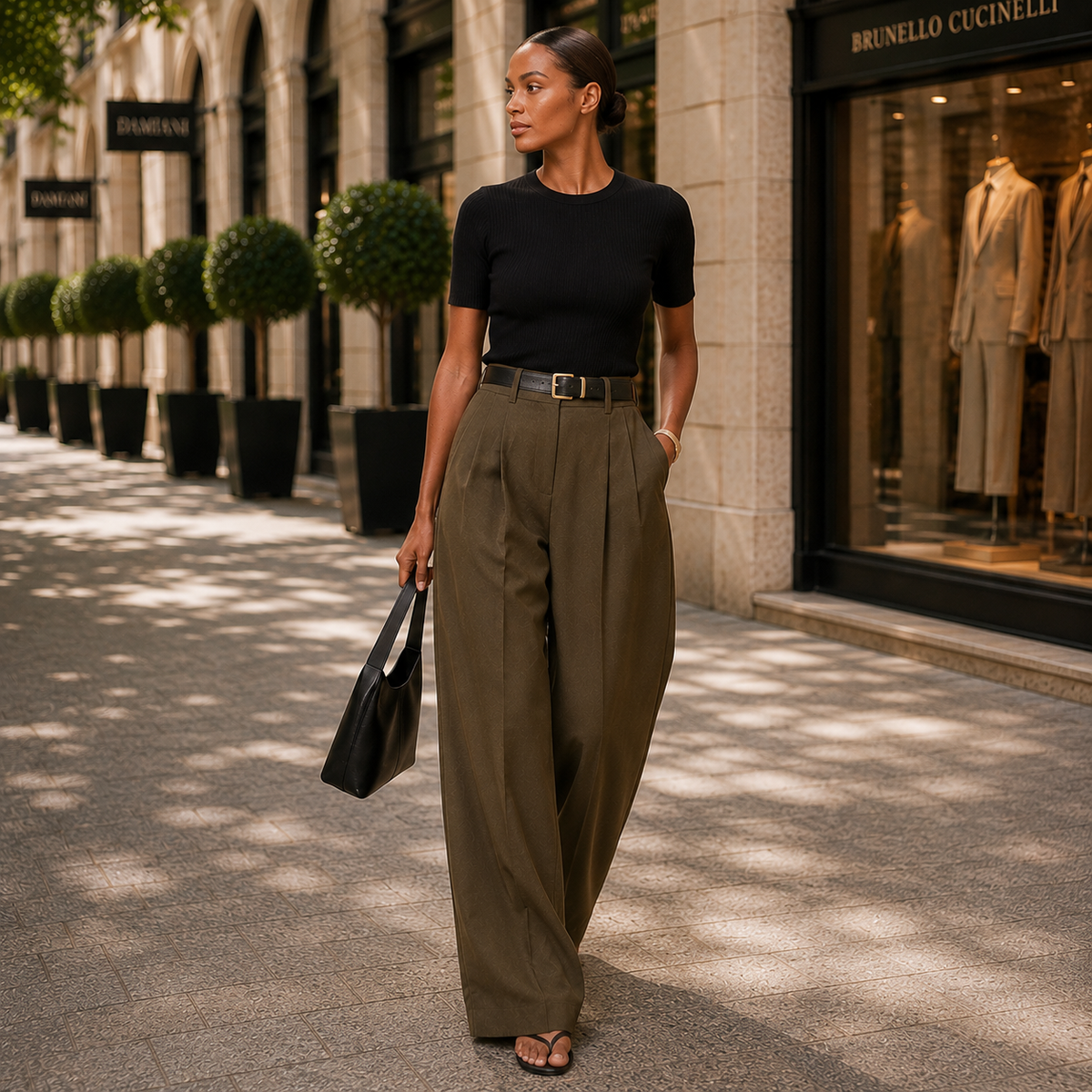 Elegancka Pantalon Damska z Szerokimi Nogawkami i Zakładkami