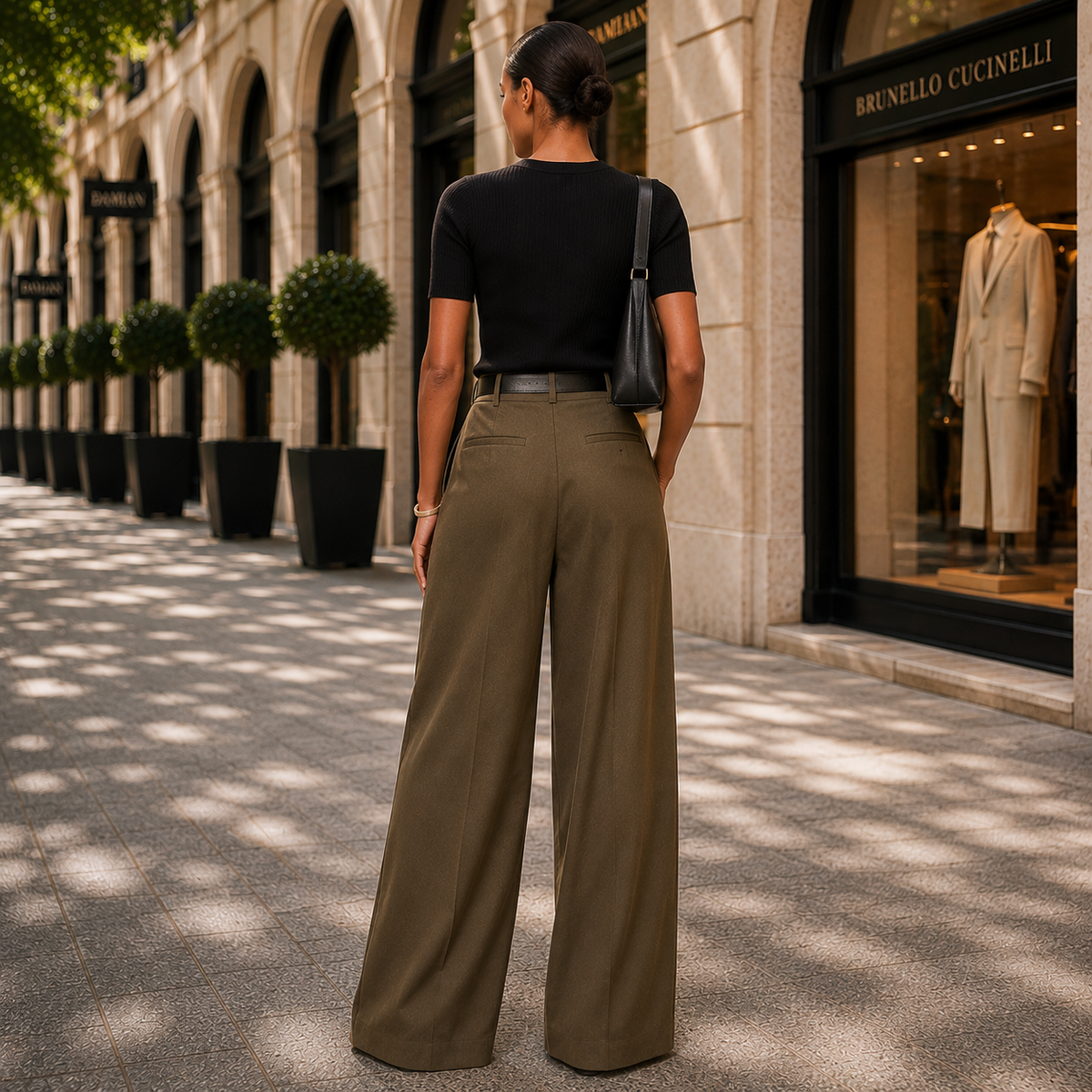 Elegancka Pantalon Damska z Szerokimi Nogawkami i Zakładkami