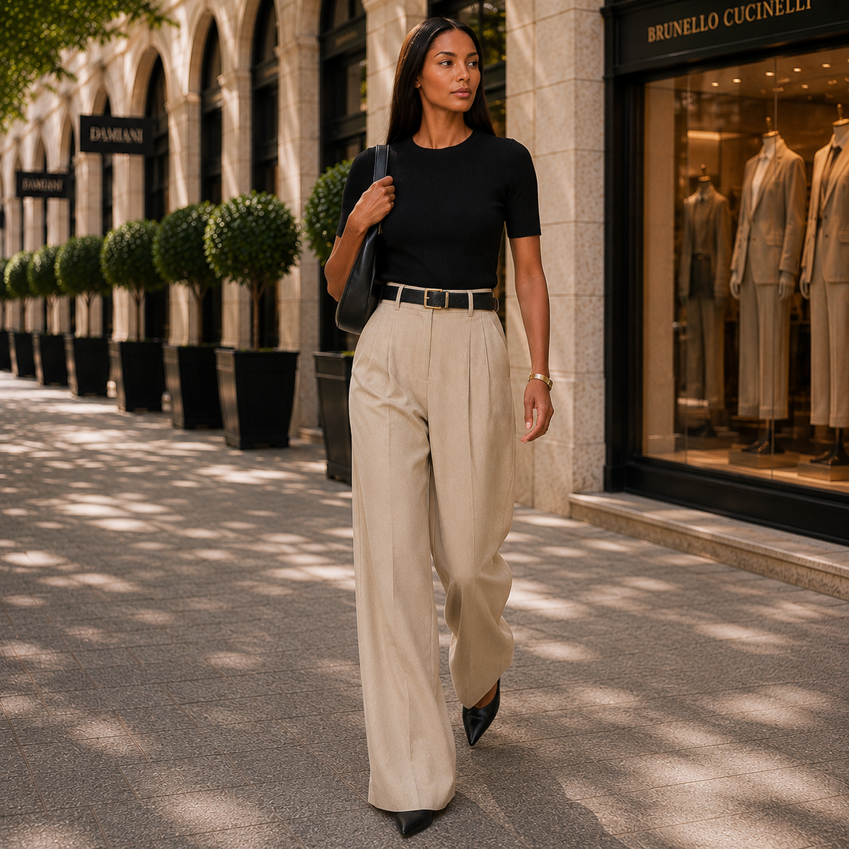 Elegancka Pantalon Damska z Szerokimi Nogawkami i Zakładkami