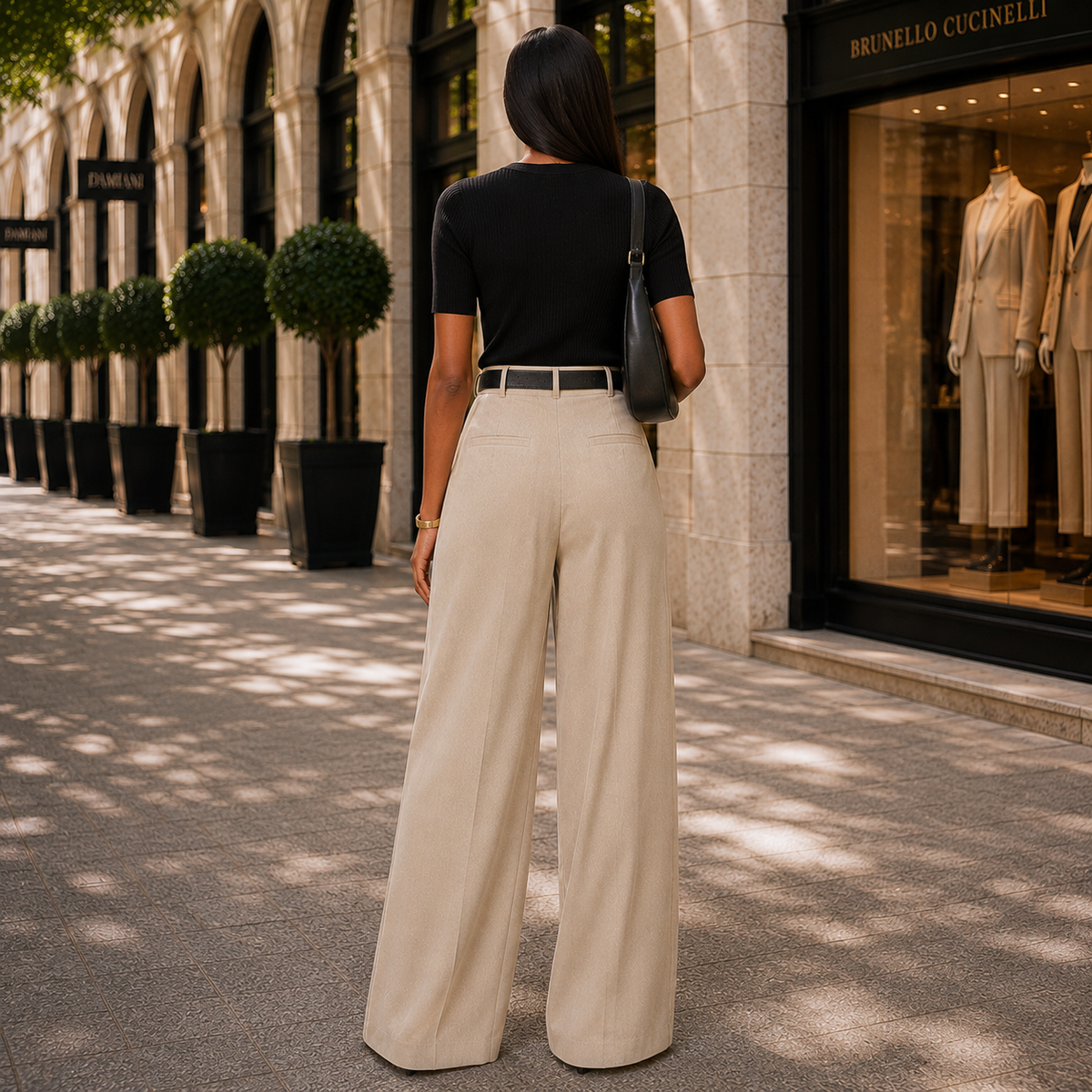 Elegancka Pantalon Damska z Szerokimi Nogawkami i Zakładkami