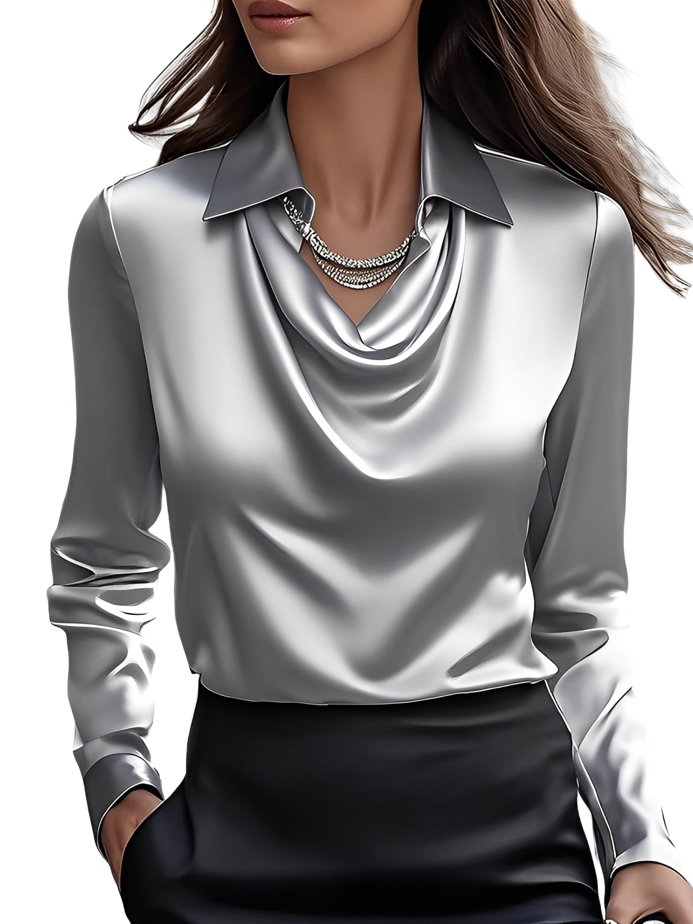 Elegancka Bluzka Damska z Jedwabiu | Klasyczny Krój z Długim Rękawem dla Komfortu i Stylu 7