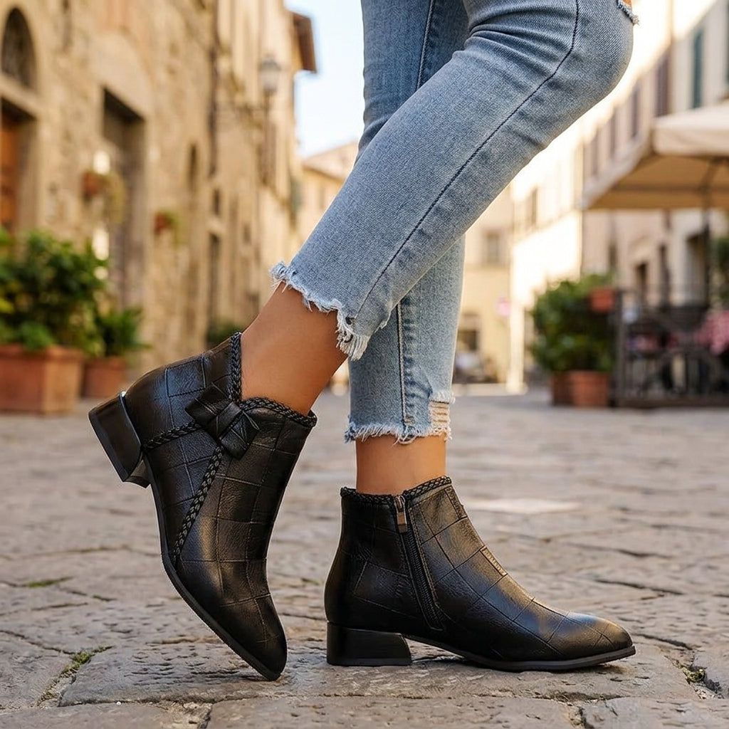 Lorelev | Botki damskie na obcasie – Eleganckie botki vintage w czerni i beżu