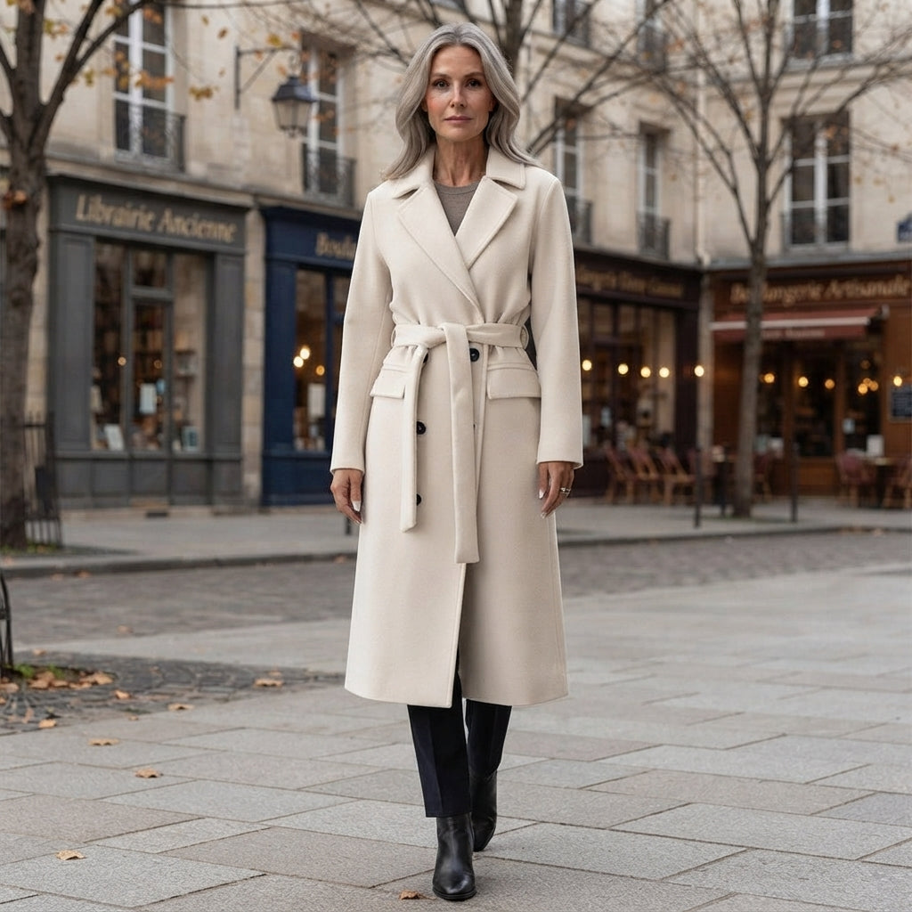 Charlotte | Elegancki Wełniany Płaszcz Damski z Wiązanym Paskiem