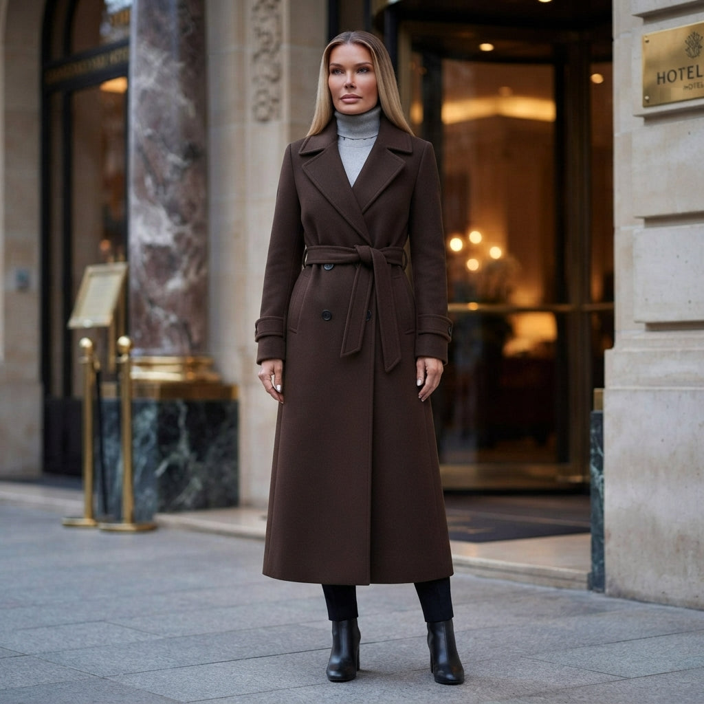 Charlotte | Elegancki Wełniany Płaszcz Damski z Wiązanym Paskiem