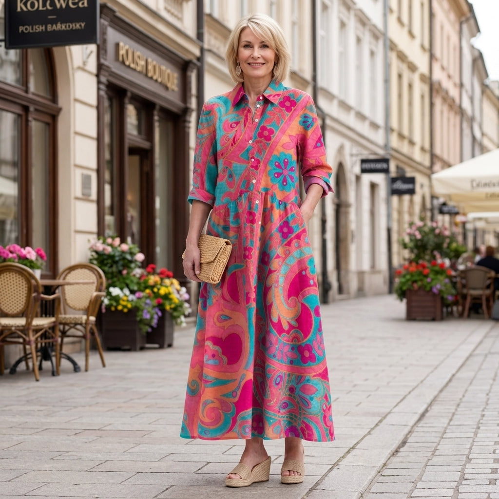 Klera | Przewiewna Sukienka Maxi w Wzór Paisley