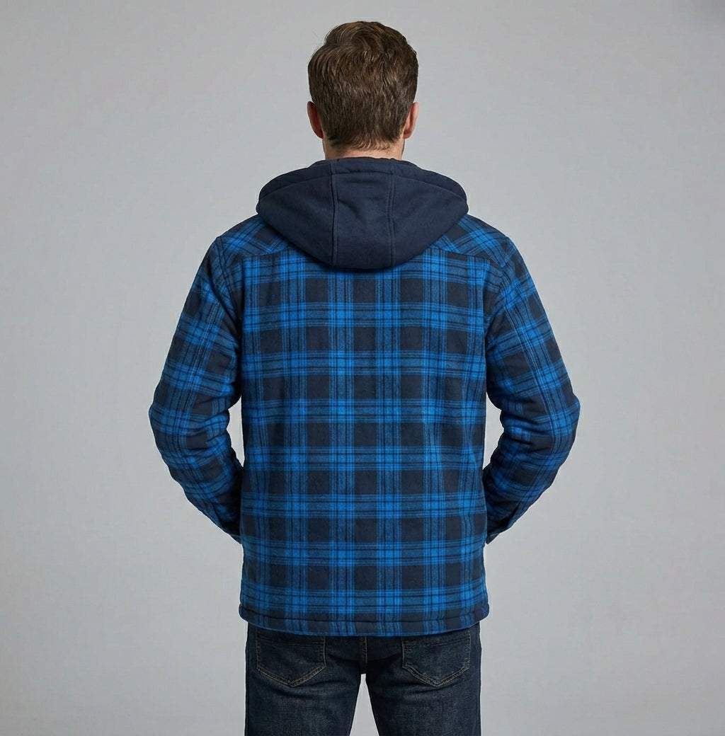 Kamil – Męska kurtka bomber w kratę z kapturem i pikowaną podszewką