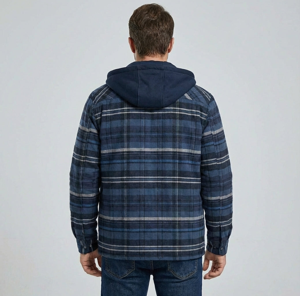 Kamil – Męska kurtka bomber w kratę z kapturem i pikowaną podszewką