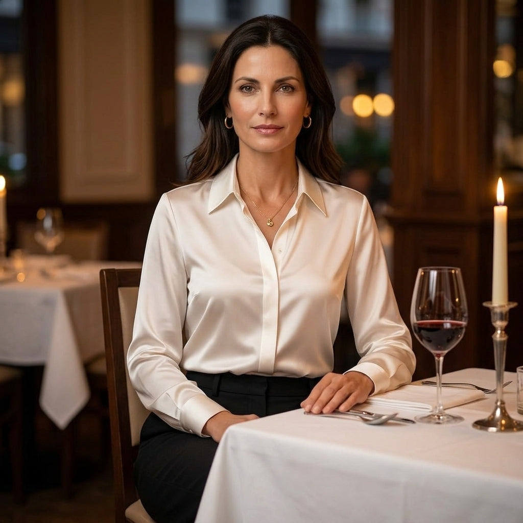 Elegancka Koszula Satynowa z Ukrytą Plisą