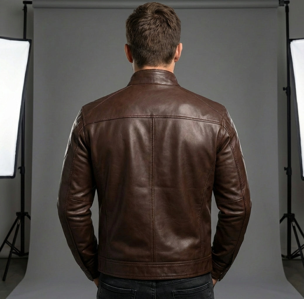Alex - Męska Kurtka Skórzana ze Stójką Biker Casual