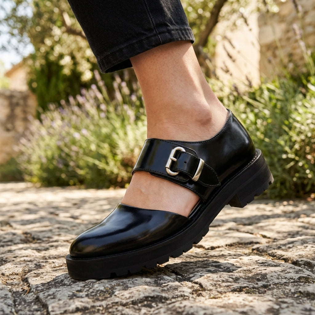 Maria | Buty damskie – Eleganckie buty z paskiem na co dzień w kolorze czarnym