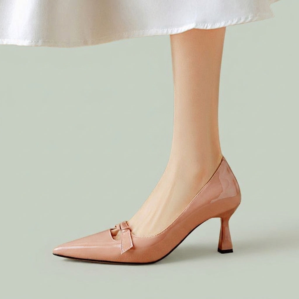 Kiyora | Czółenka Damskie – Eleganckie Czółenka ze Skóry Naturalnej z Kokardką