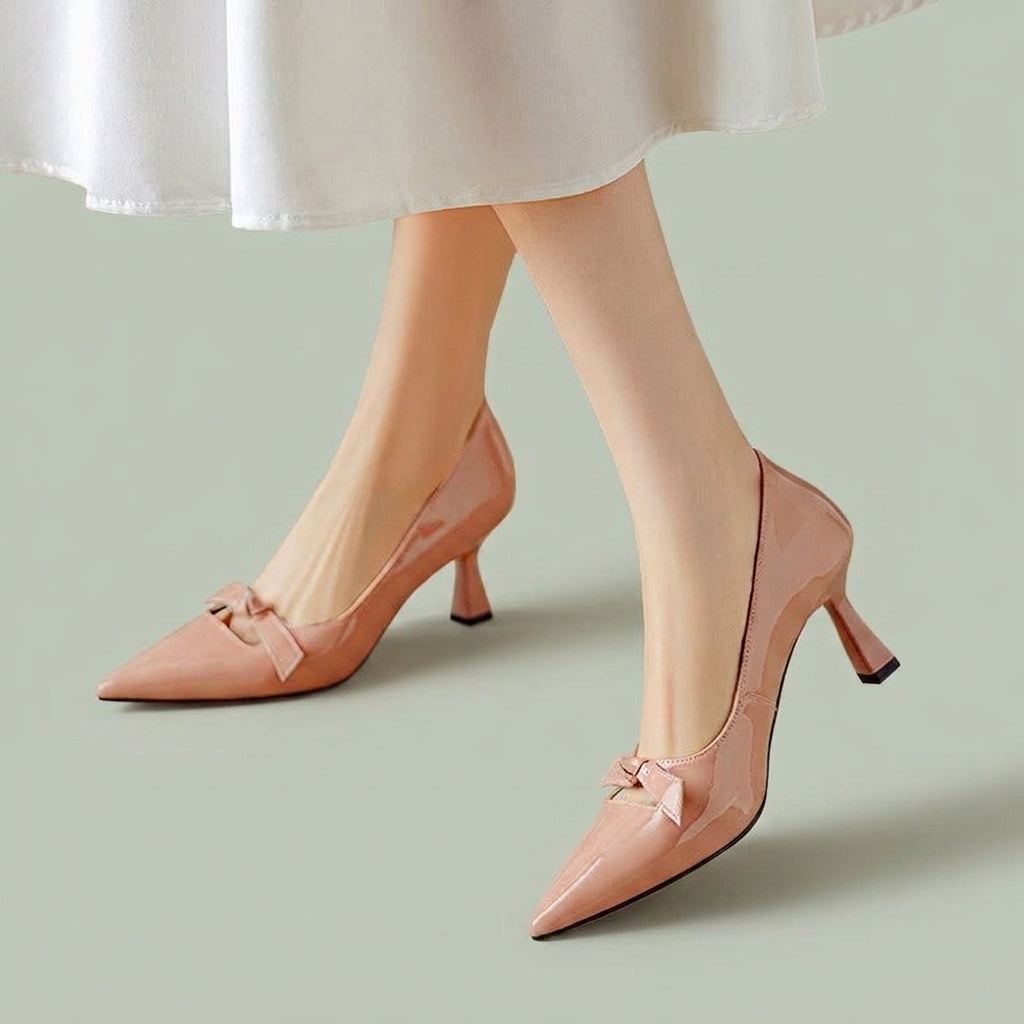 Kiyora | Czółenka Damskie – Eleganckie Czółenka ze Skóry Naturalnej z Kokardką