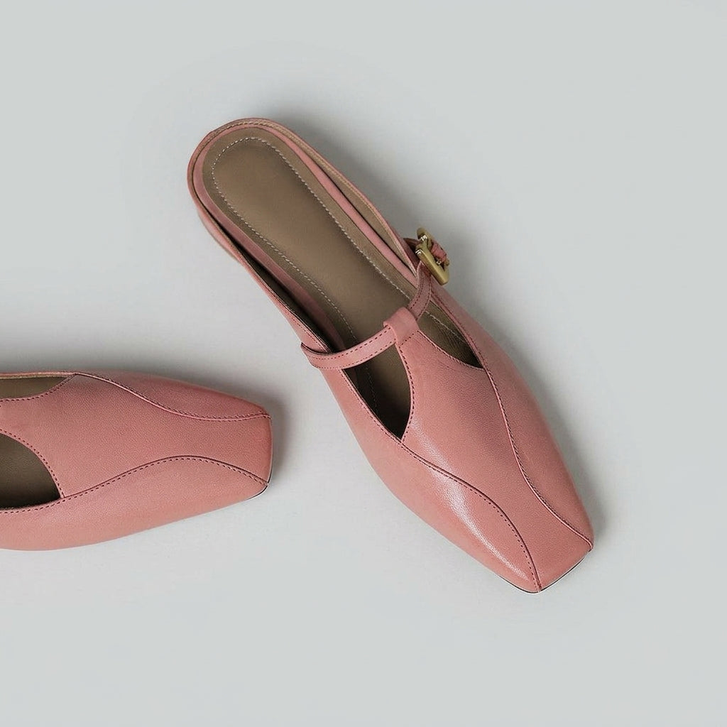 Monika | Klapki Skórzane Damskie – Eleganckie Klapki Skórzane z Wycięciem i Niskim Obcasem
