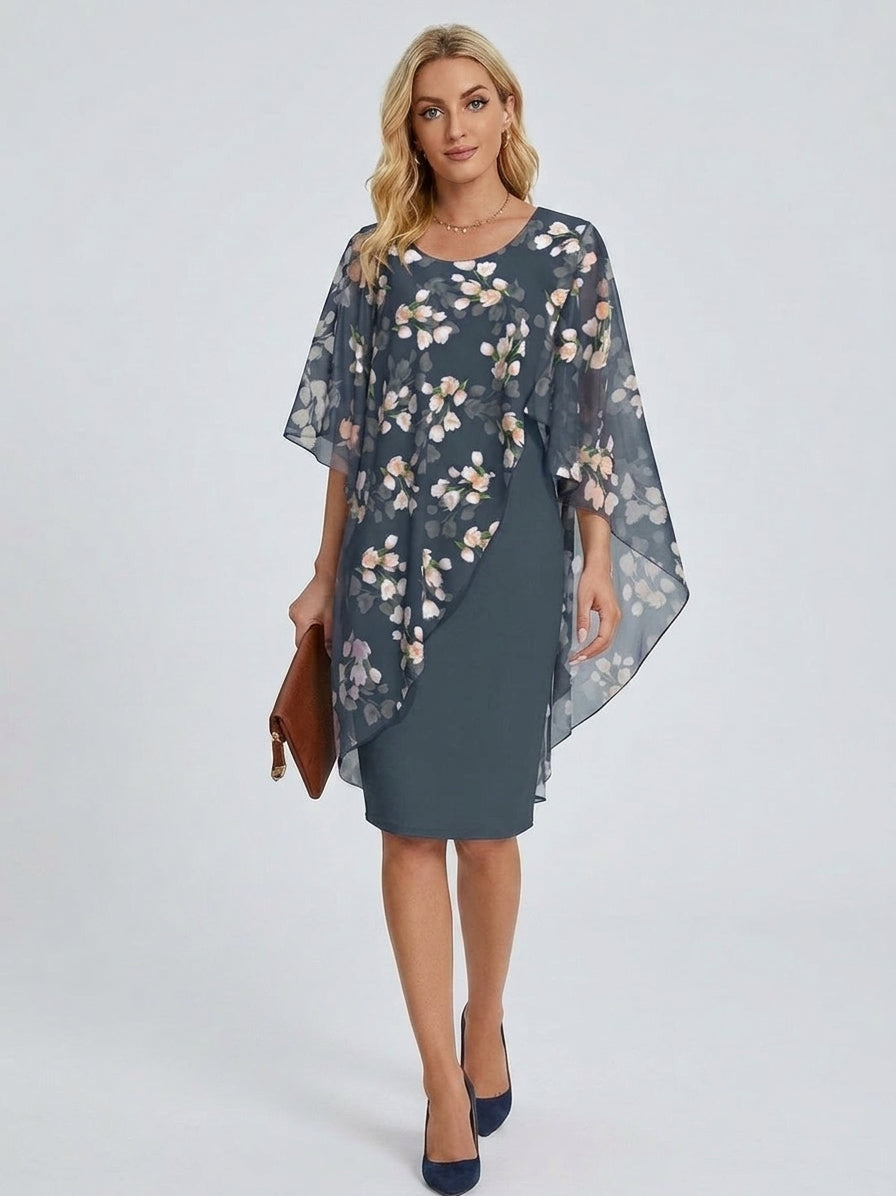 Katarzyna | Sukienka na wesele – Elegancka sukienka z szyfonową peleryną w kwiaty