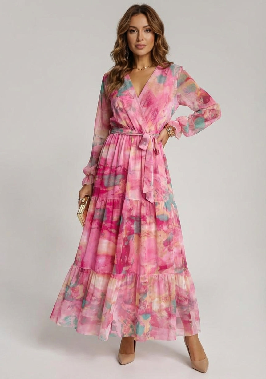 Stylowa Sukienka Maxi z Długim Rękawem w Kwiaty | Elegancki Fason na Wiosnę i Lato 1