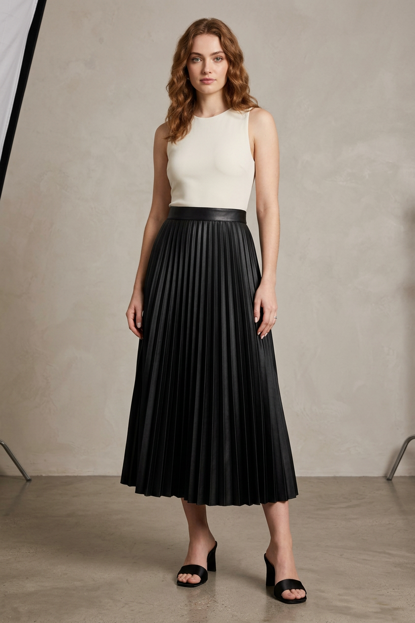Justyna | Spódnica Midi – Elegancka satynowa spódnica z wysokim stanem