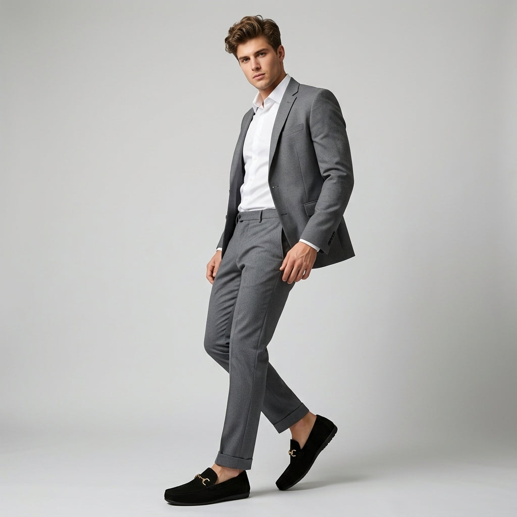 Bellano | Mokasyny męskie – Eleganckie Zamszowe Mokasyny z Metalową Klamrą