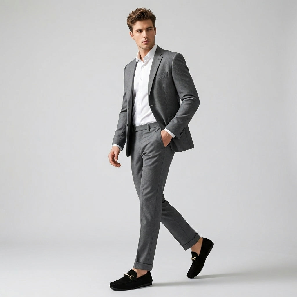 Bellano | Mokasyny męskie – Eleganckie Zamszowe Mokasyny z Metalową Klamrą