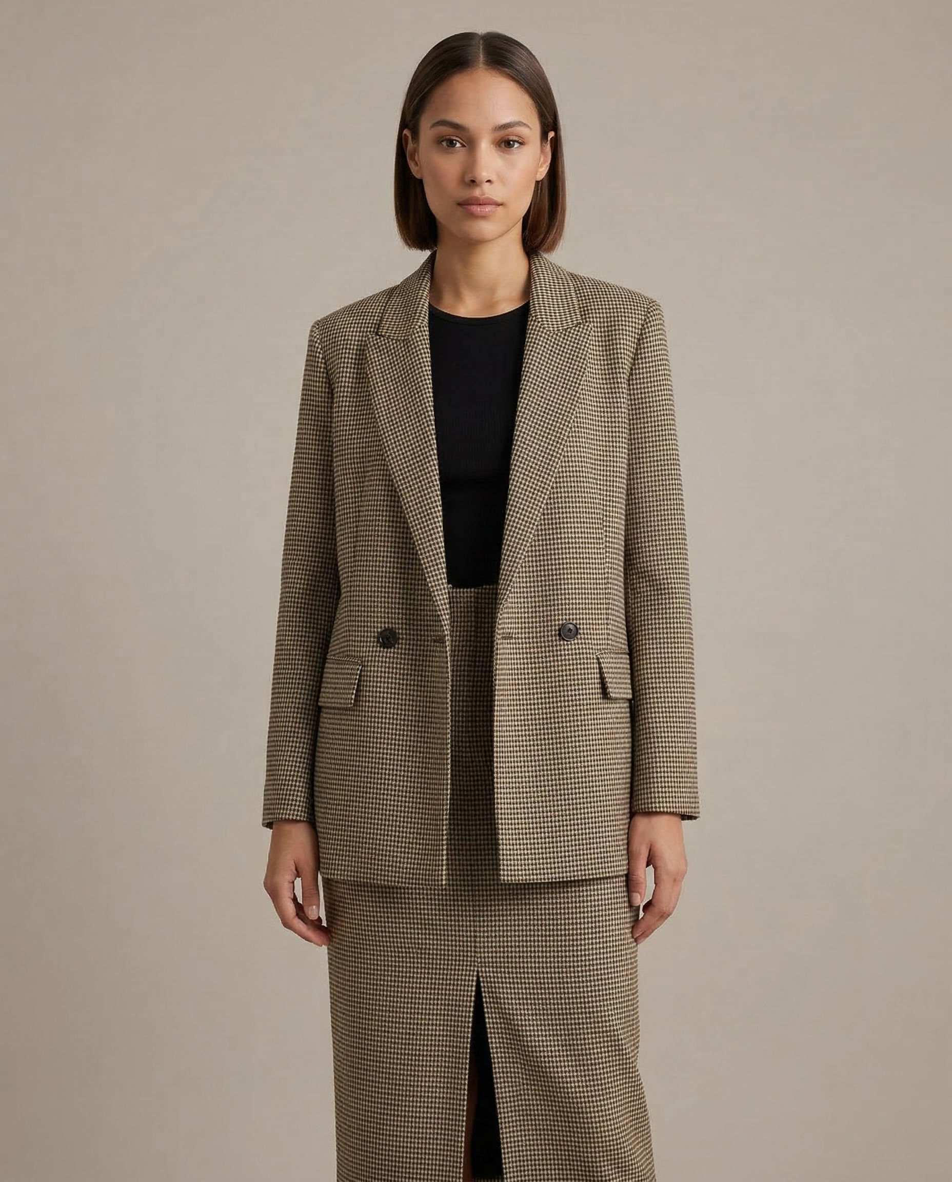 Katarzyna | Marynarka Damska w Kratę – Elegancka Dwurzędowa Kurtka Vintage na Jesień-Zimę 1