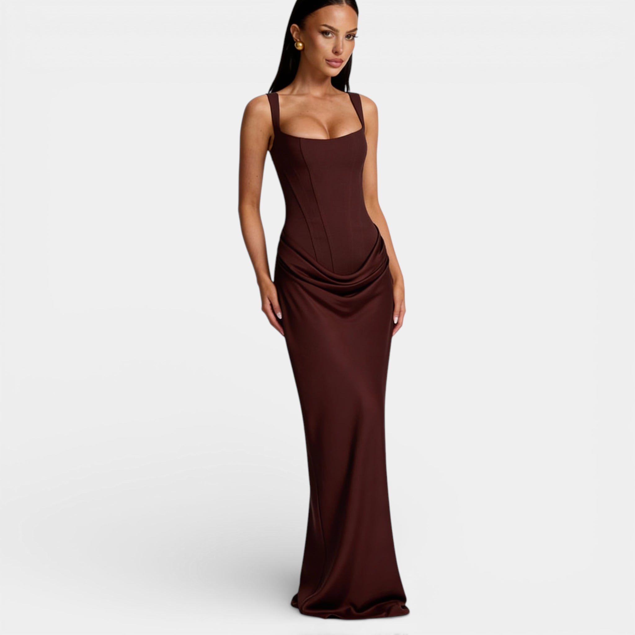 Katarzyna | Sukienka Maxi z Odkrytymi Ramionami i Plisowaną Spódnicą | Elegancka Stylizacja na Wesele 6