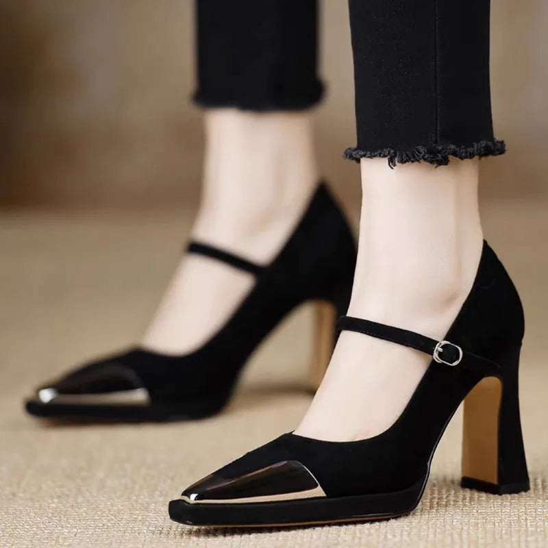 Zofia | Szpilki Damskie Mary Jane – Eleganckie Szpilki Czarne z Obcasem Klockowym