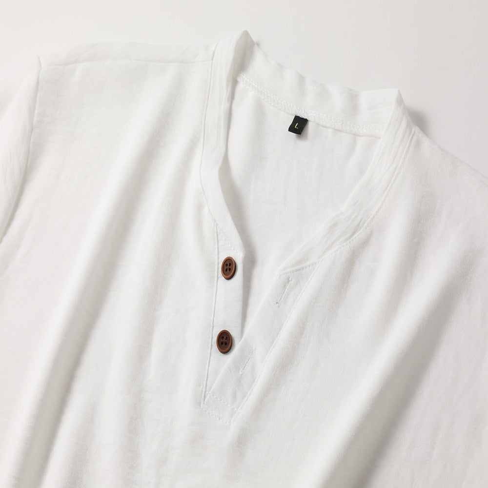 Klasik | T-shirt Męski – Koszulka z Dekoltem V i Plisą Henley, Wygodna i Stylowa