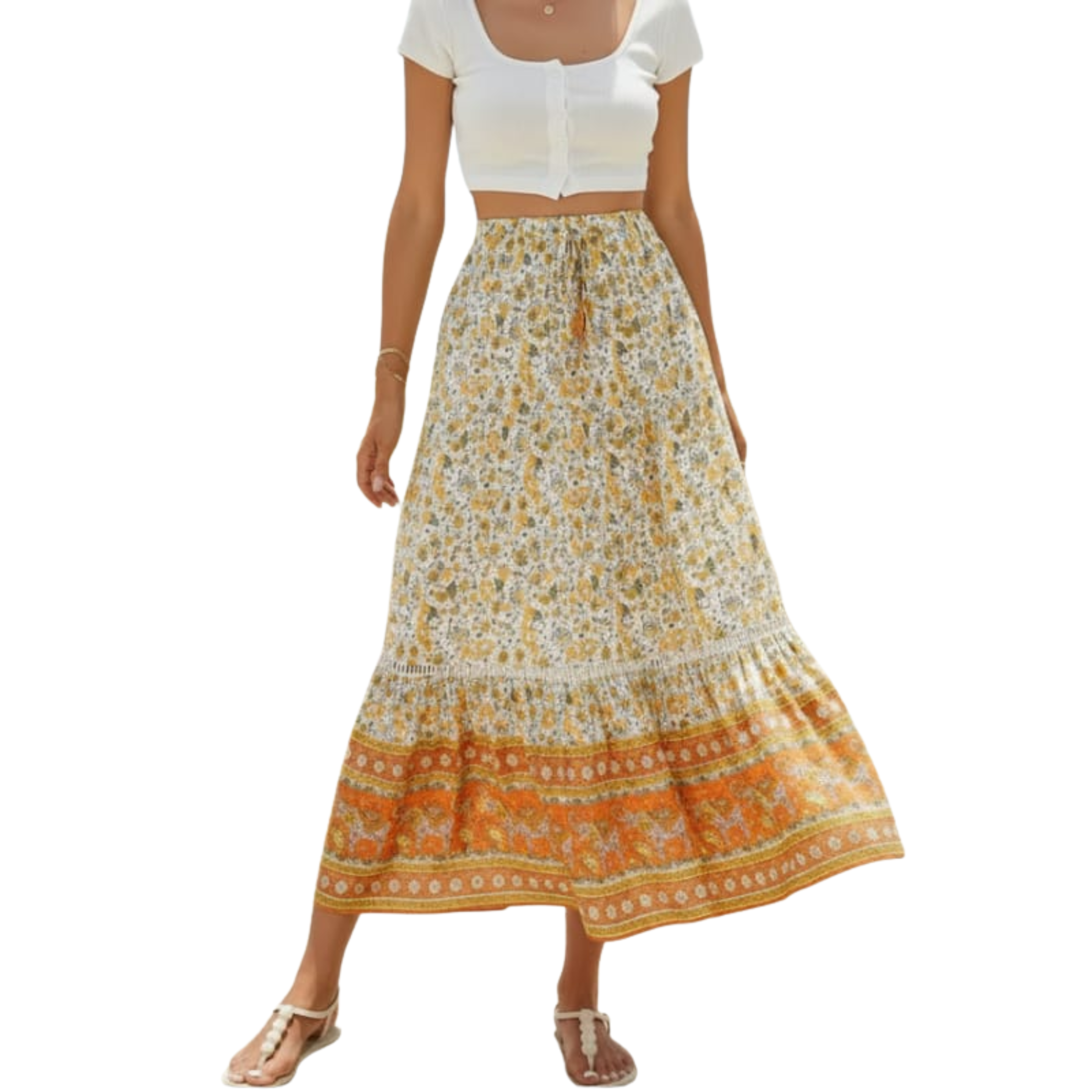 Wiesława | Spódnica maxi – Elegancka spódnica boho z wysokim stanem na lato