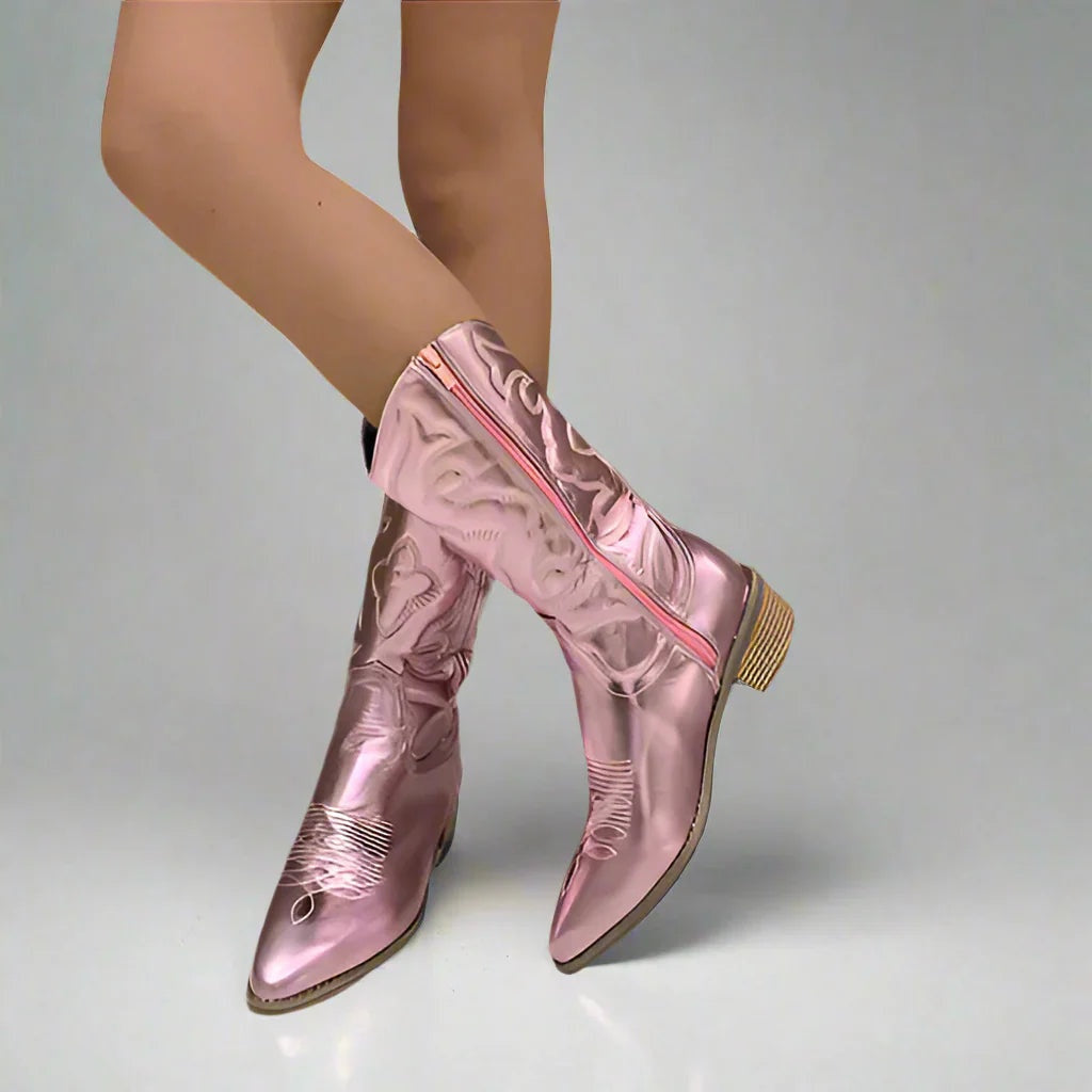 Kowbojki Damskie – Stylowe Wysokie Buty z Haftem w Stylu Western
