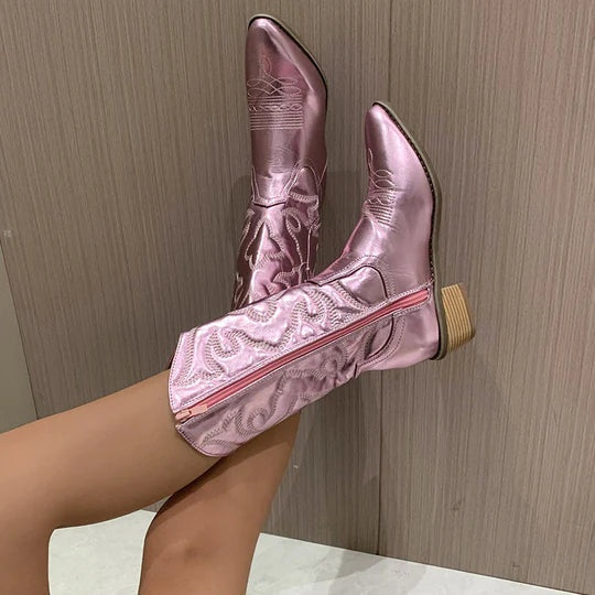 Kowbojki Damskie – Stylowe Wysokie Buty z Haftem w Stylu Western