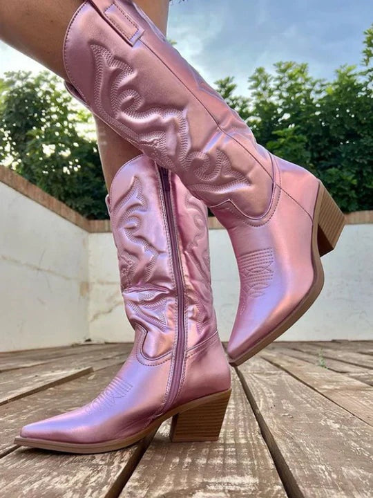 Kowbojki Damskie – Stylowe Wysokie Buty z Haftem w Stylu Western