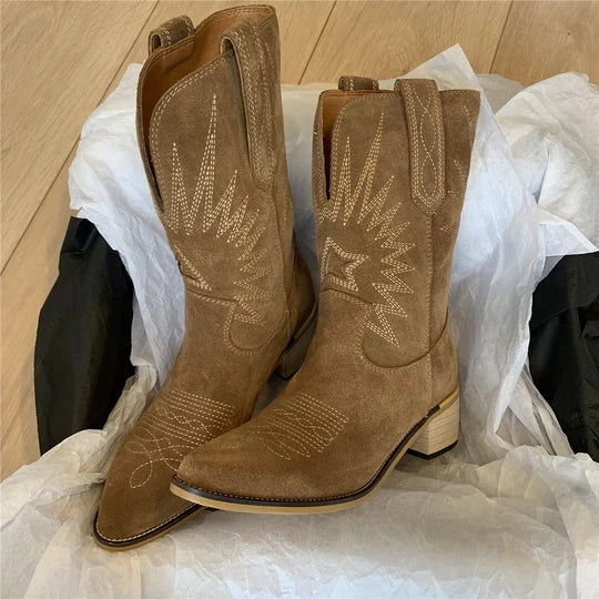 Kowbojki Damskie – Stylowe Wysokie Buty z Haftem w Stylu Western