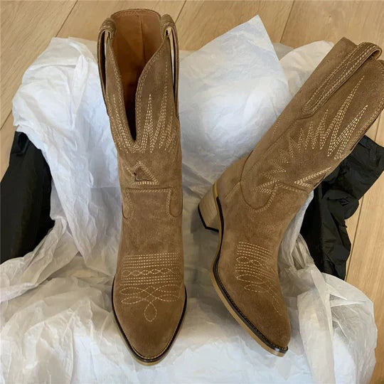 Kowbojki Damskie – Stylowe Wysokie Buty z Haftem w Stylu Western
