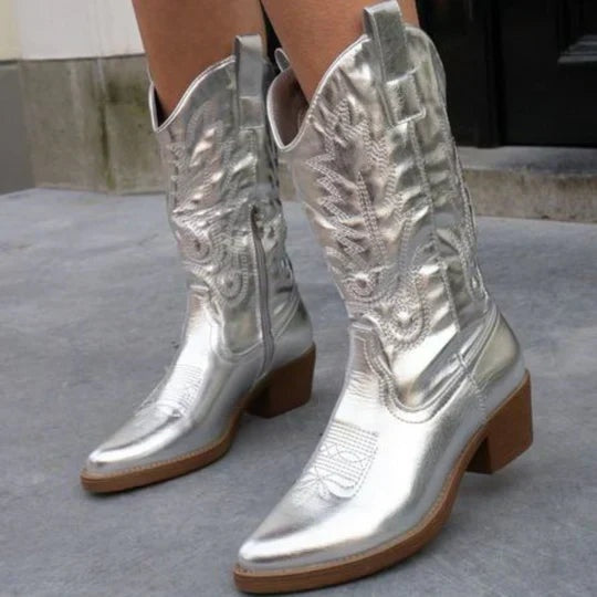 Kowbojki Damskie – Stylowe Wysokie Buty z Haftem w Stylu Western