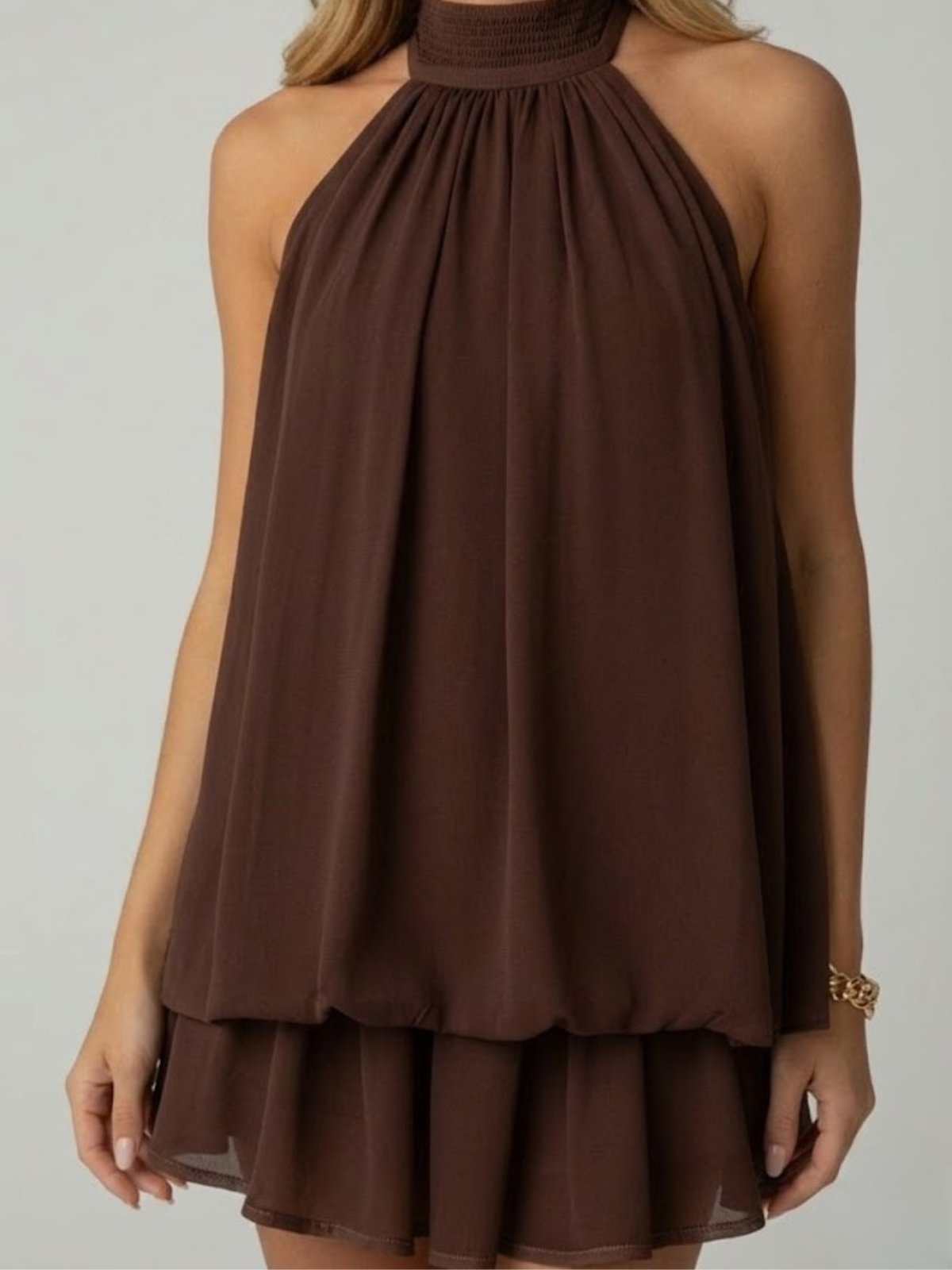 Lena | Sukienka letnia damska – Szyfonowa mini sukienka z dekoltem halter na lato