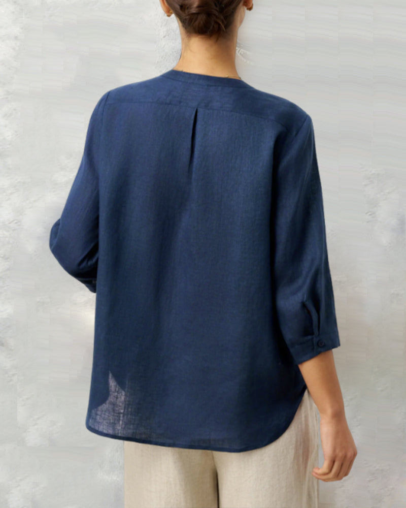 Lina | Koszula damska z bawełnianego lnu – Elegancka koszula casualowa z rękawami 3/4 2