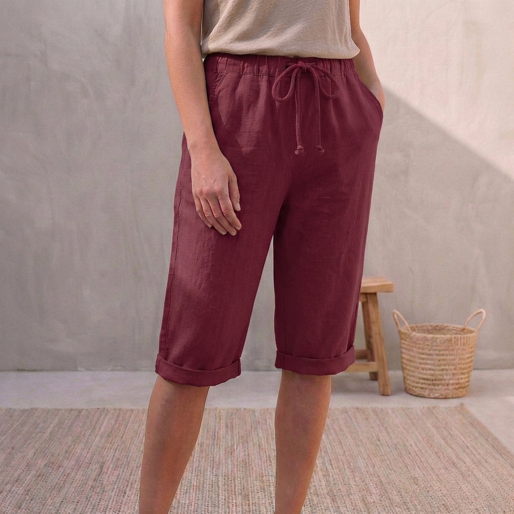 Lniane | Spodnie letnie damskie – Eleganckie spodnie capri z regulowaną talią 5